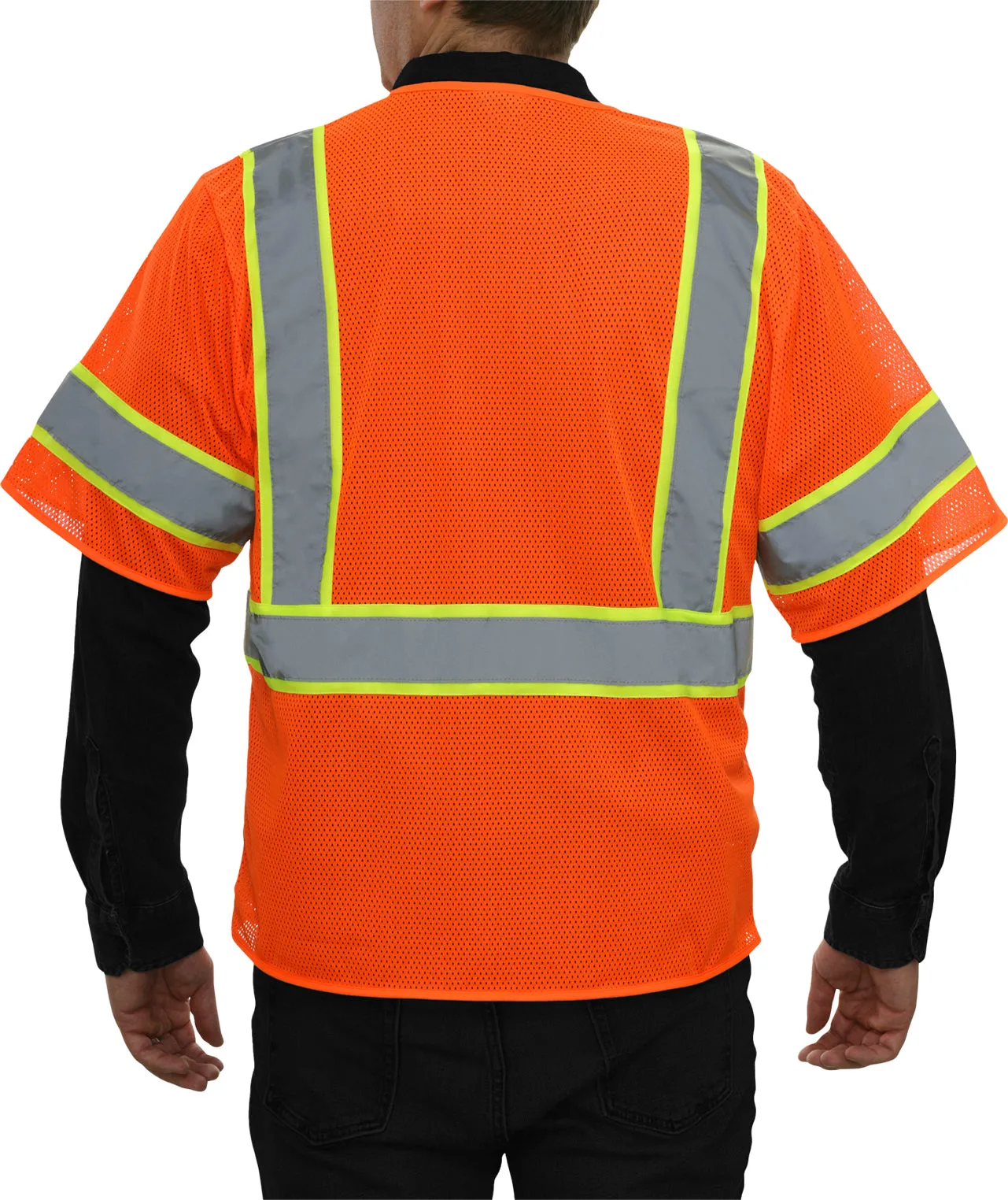 588ETOR Economy Safety Vest: Hi-Vis Orange Vest: Zip Mesh Contrasting Tape: ANSI 3