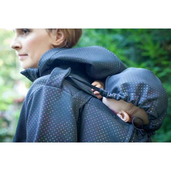 babywearing coat, PADDED-RAINBOW DOTS