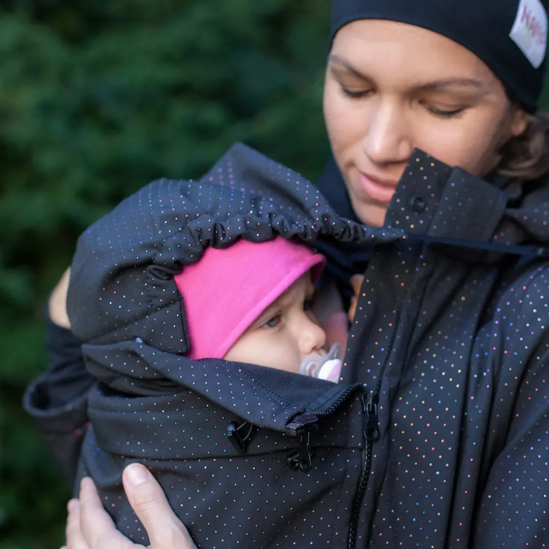 babywearing coat, PADDED-RAINBOW DOTS