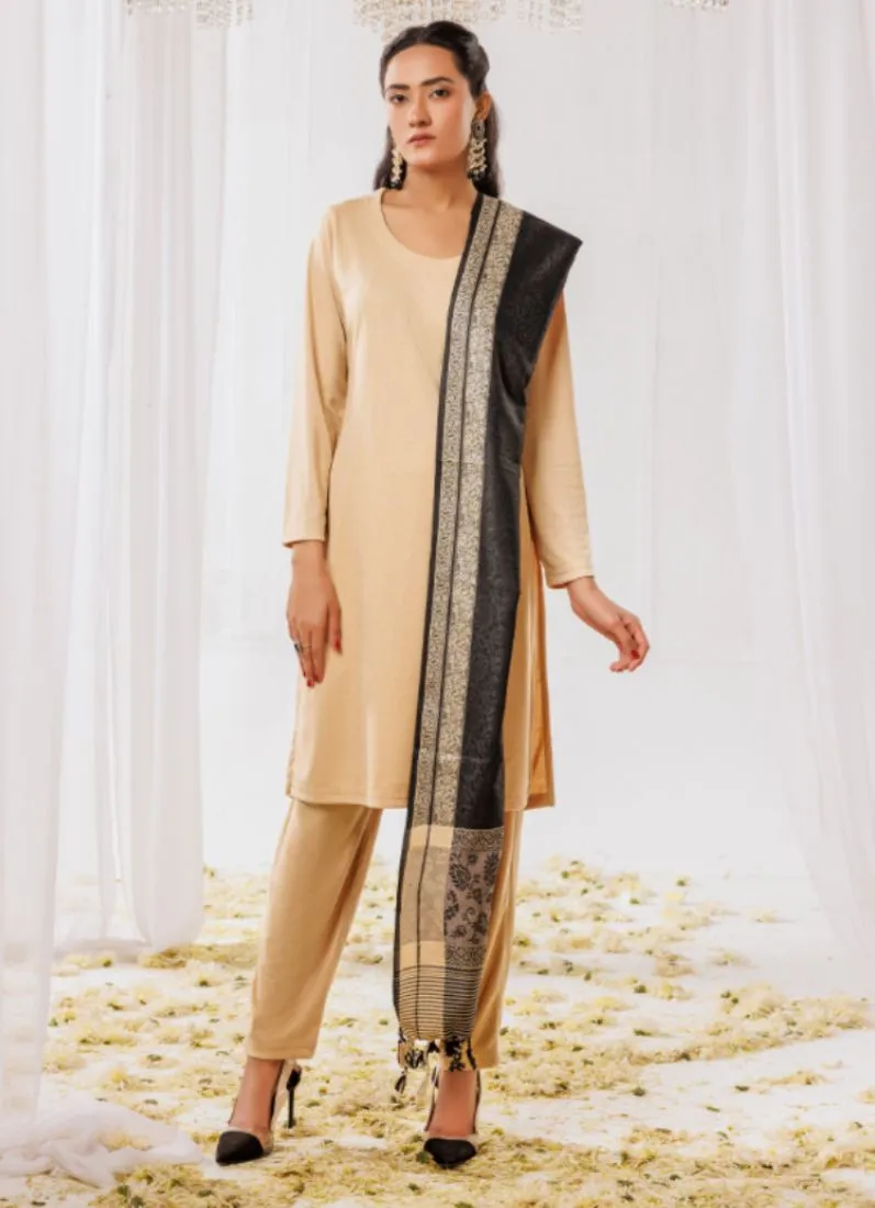 Coffee Woollen Knitwear Suits with Dupatta