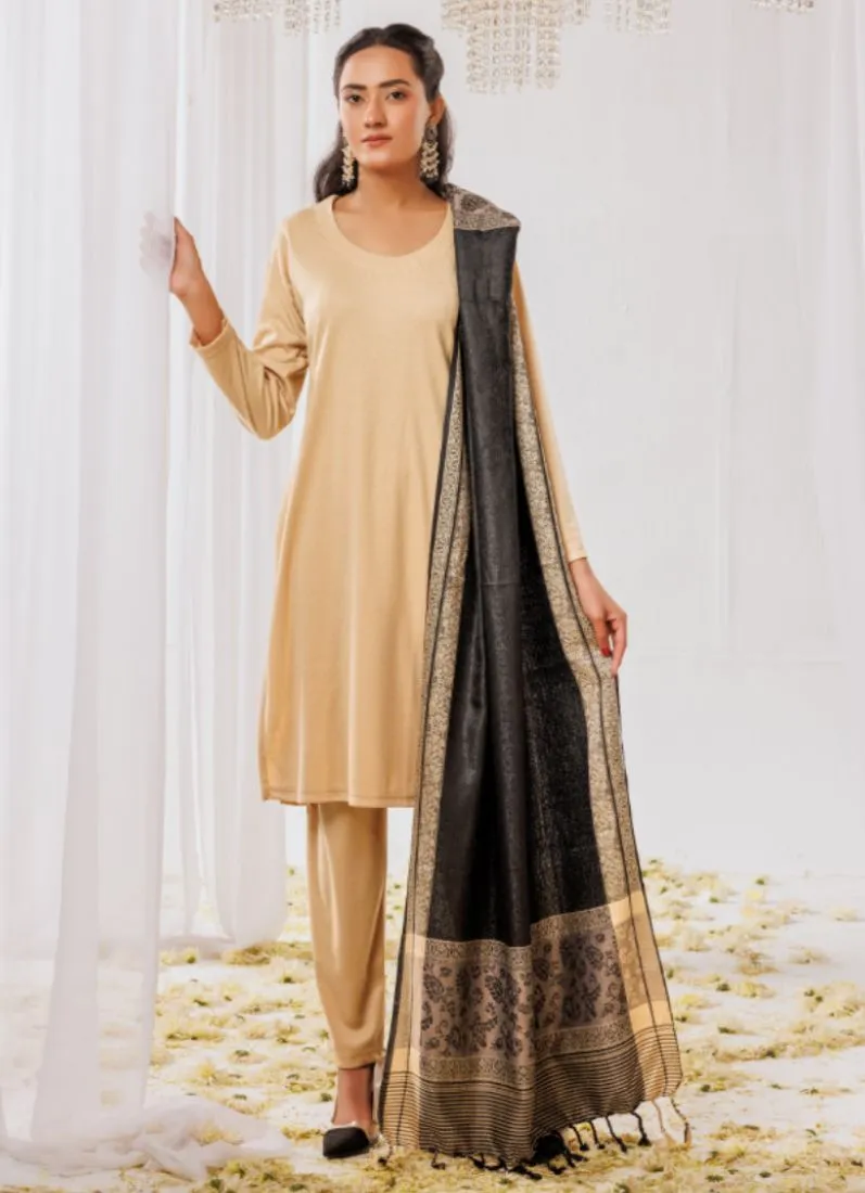 Coffee Woollen Knitwear Suits with Dupatta