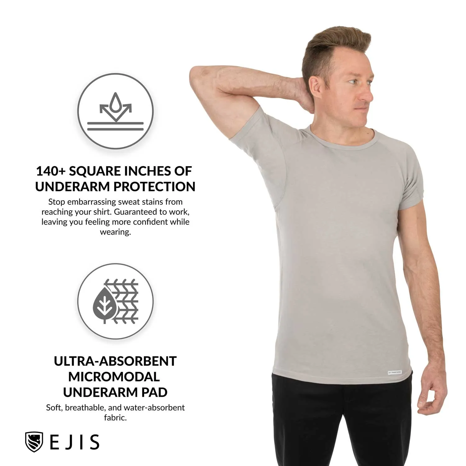 Crew Neck Cotton Sweat Proof Undershirt For Men - Black 3-Pack