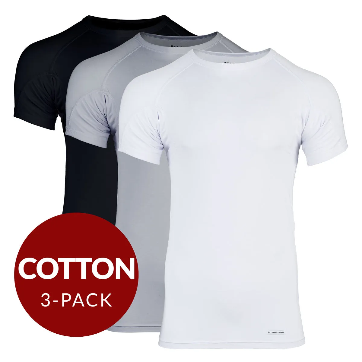 Crew Neck Cotton Sweat Proof Undershirt For Men - Mix 3-Pack (1x White, Black, Grey)