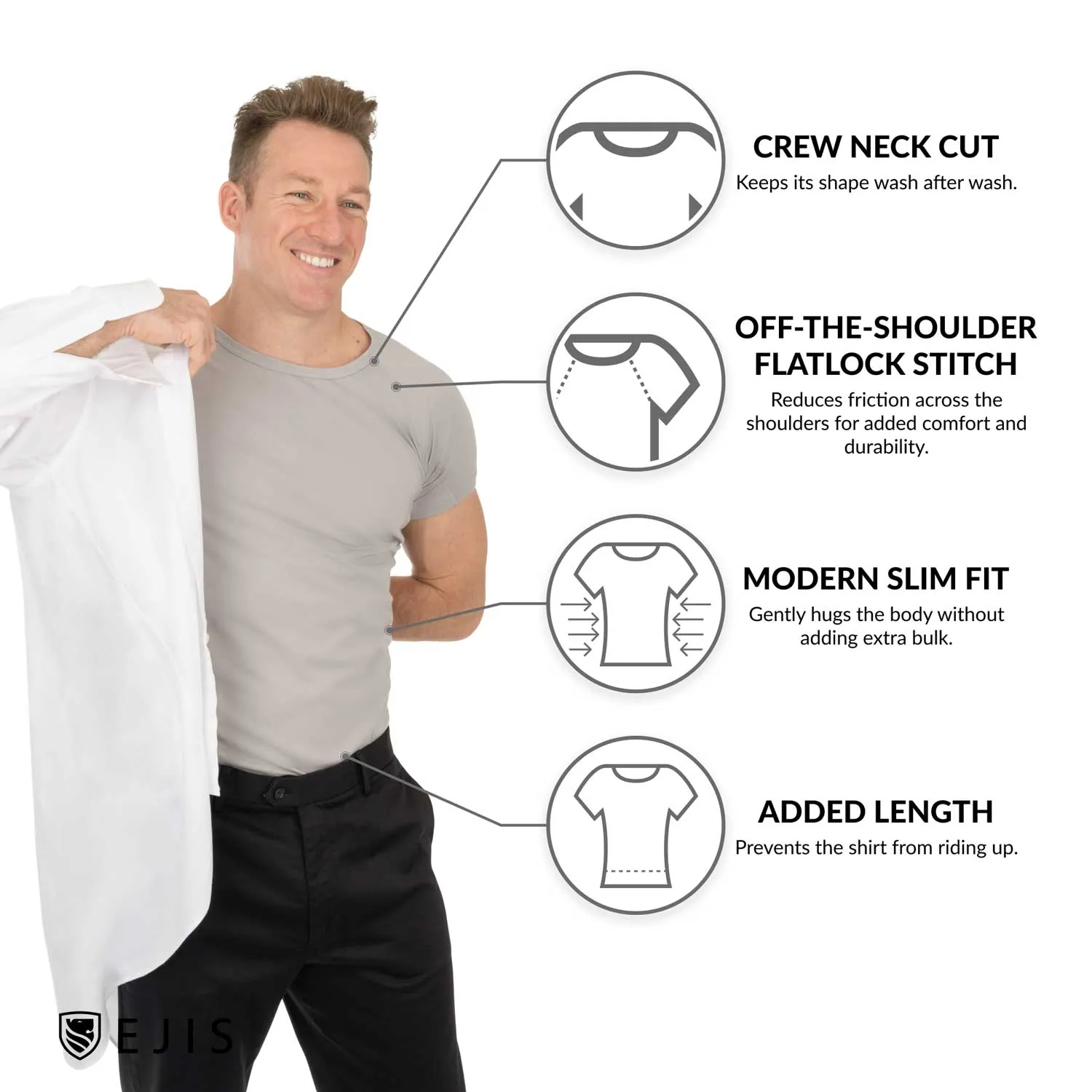 Crew Neck Cotton Sweat Proof Undershirt For Men - Mix 3-Pack (1x White, Black, Grey)