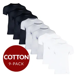 Crew Neck Cotton Sweat Proof Undershirt For Men - Mix 9-Pack (3x White, Black, Grey)