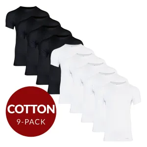 Crew Neck Cotton Sweat Proof Undershirt For Men - Mix 9-Pack (5x White, 4x Black)