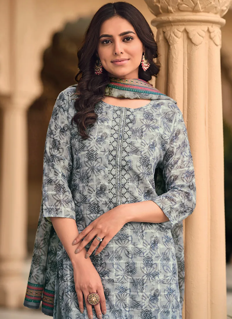 Deep Grey Floral Handwork Embroidery Pakistani Pant Style Suit