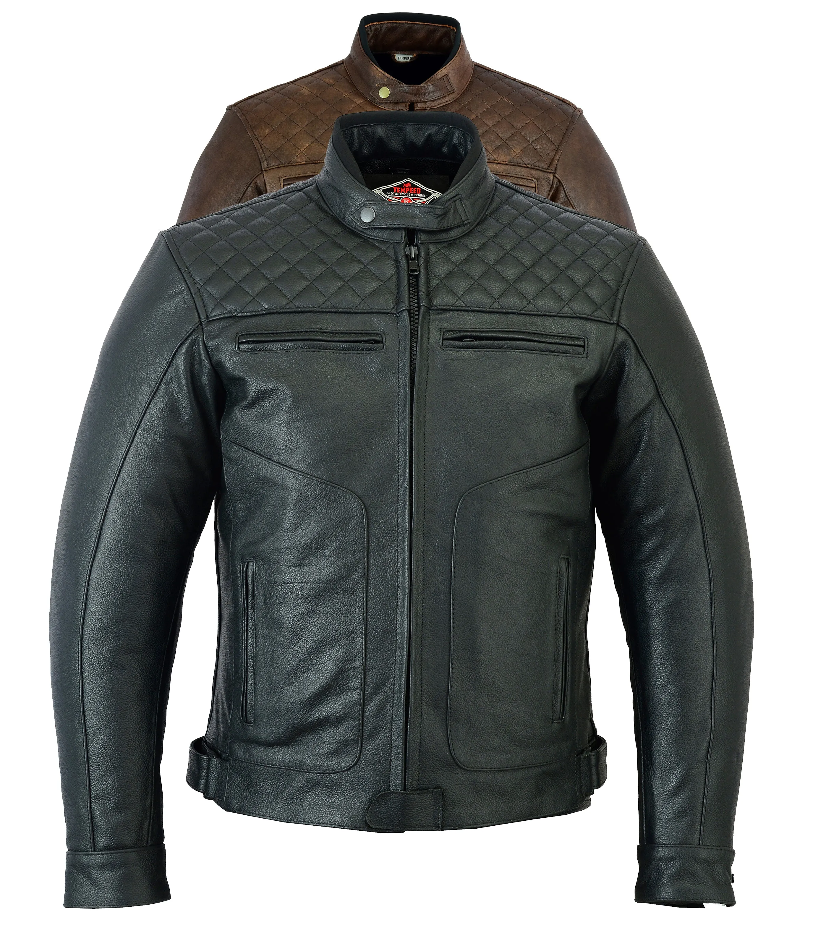 Diamond Stitched Black Leather Motorcycle Jacket