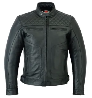 Diamond Stitched Black Leather Motorcycle Jacket