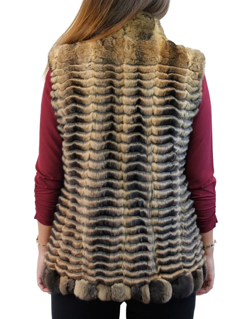 FAWN BROWN FEATHERED CHINCHILLA FUR VEST