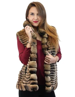 FAWN BROWN FEATHERED CHINCHILLA FUR VEST