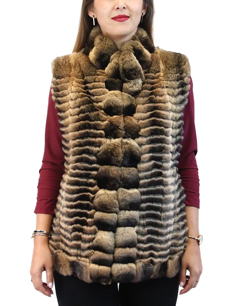 FAWN BROWN FEATHERED CHINCHILLA FUR VEST