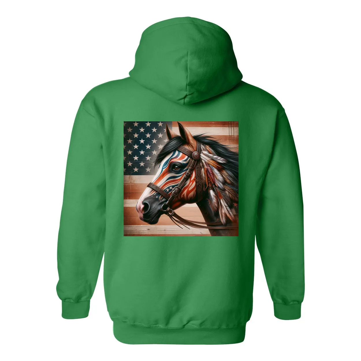 Freedom Horse American Flag Design on Back Front Pocket Hoodies