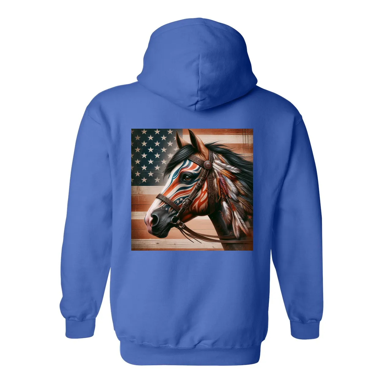 Freedom Horse American Flag Design on Back Front Pocket Hoodies