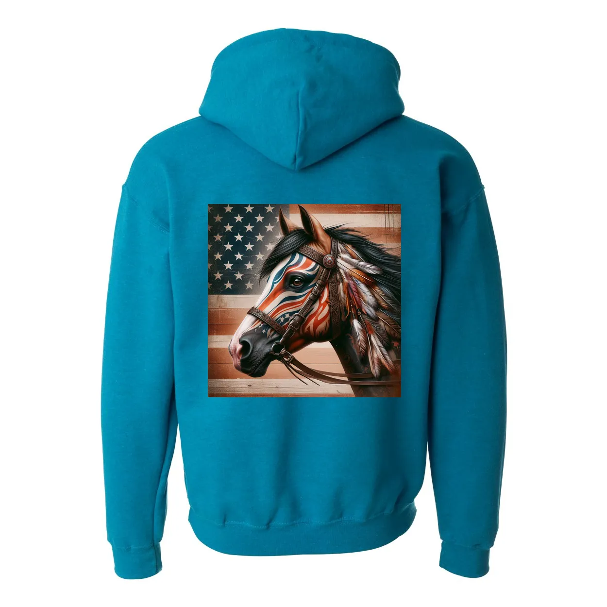 Freedom Horse American Flag Design on Back Front Pocket Hoodies