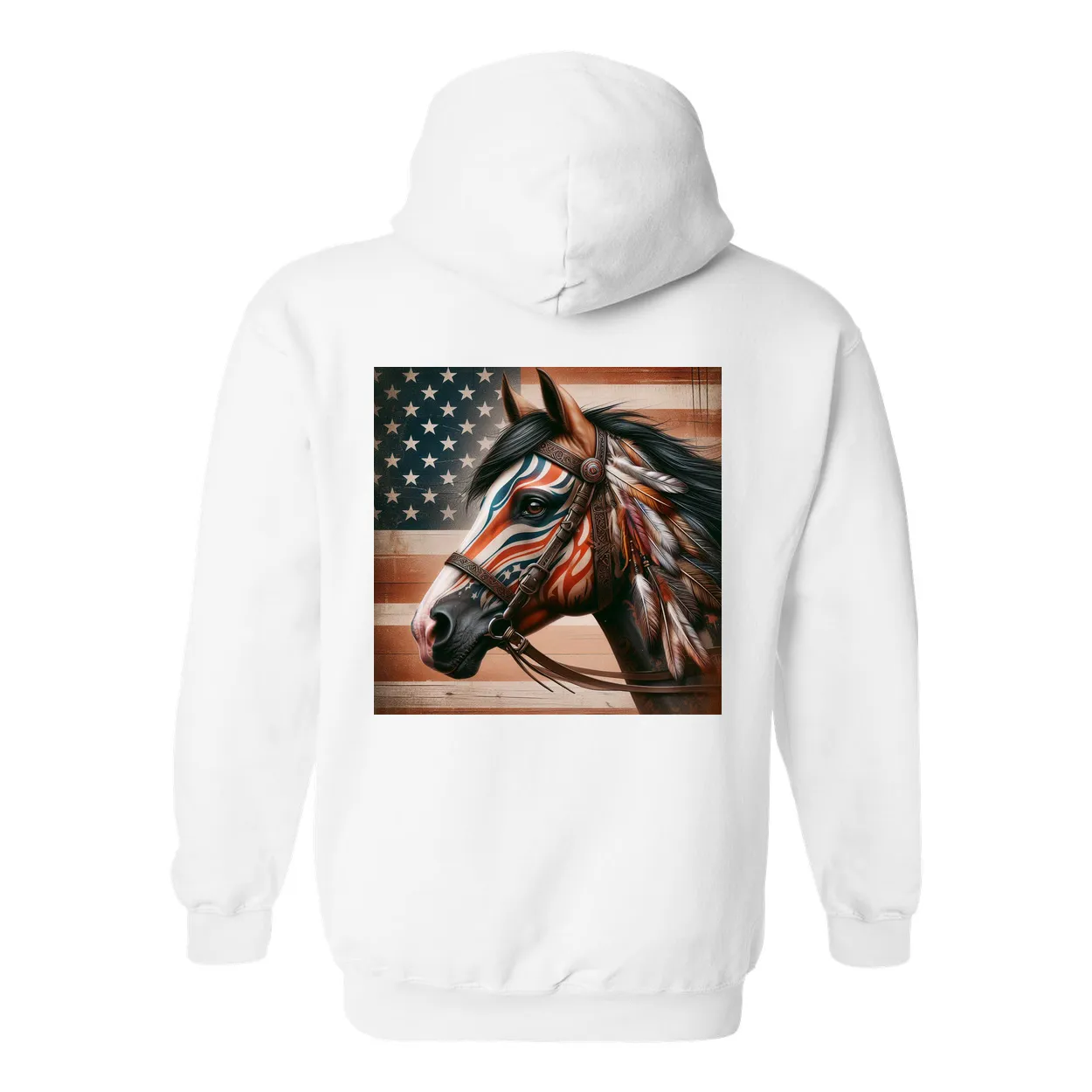 Freedom Horse American Flag Design on Back Front Pocket Hoodies