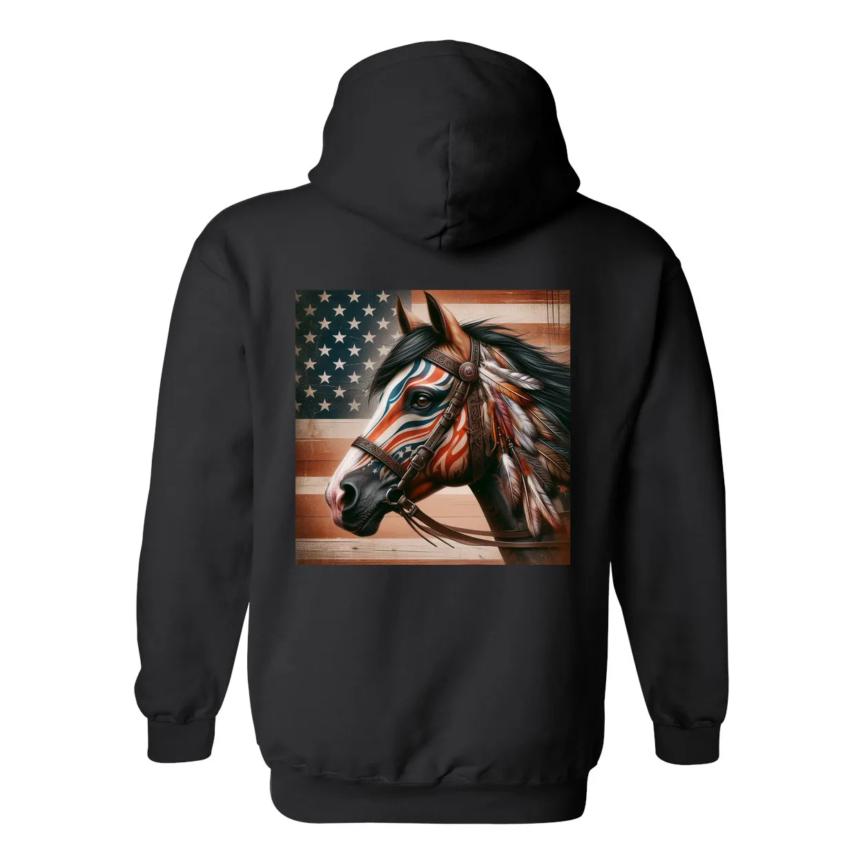 Freedom Horse American Flag Design on Back Front Pocket Hoodies