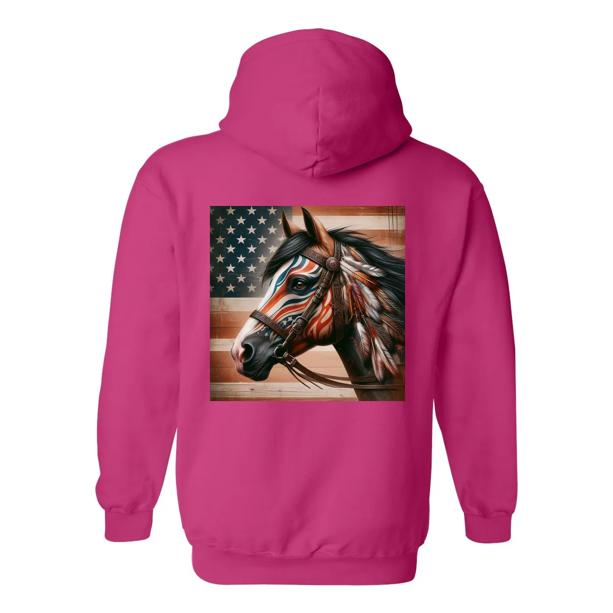 Freedom Horse American Flag Design on Back Front Pocket Hoodies