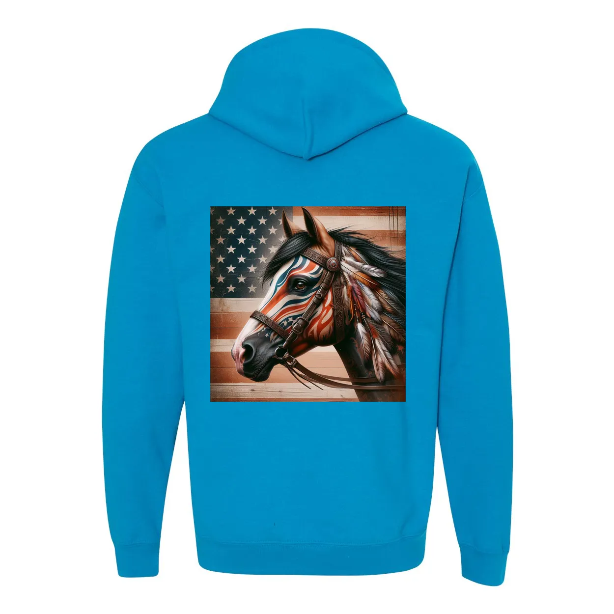 Freedom Horse American Flag Design on Back Front Pocket Hoodies