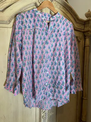 Handblock Printed Blouse - SOFT PINK FLORAL