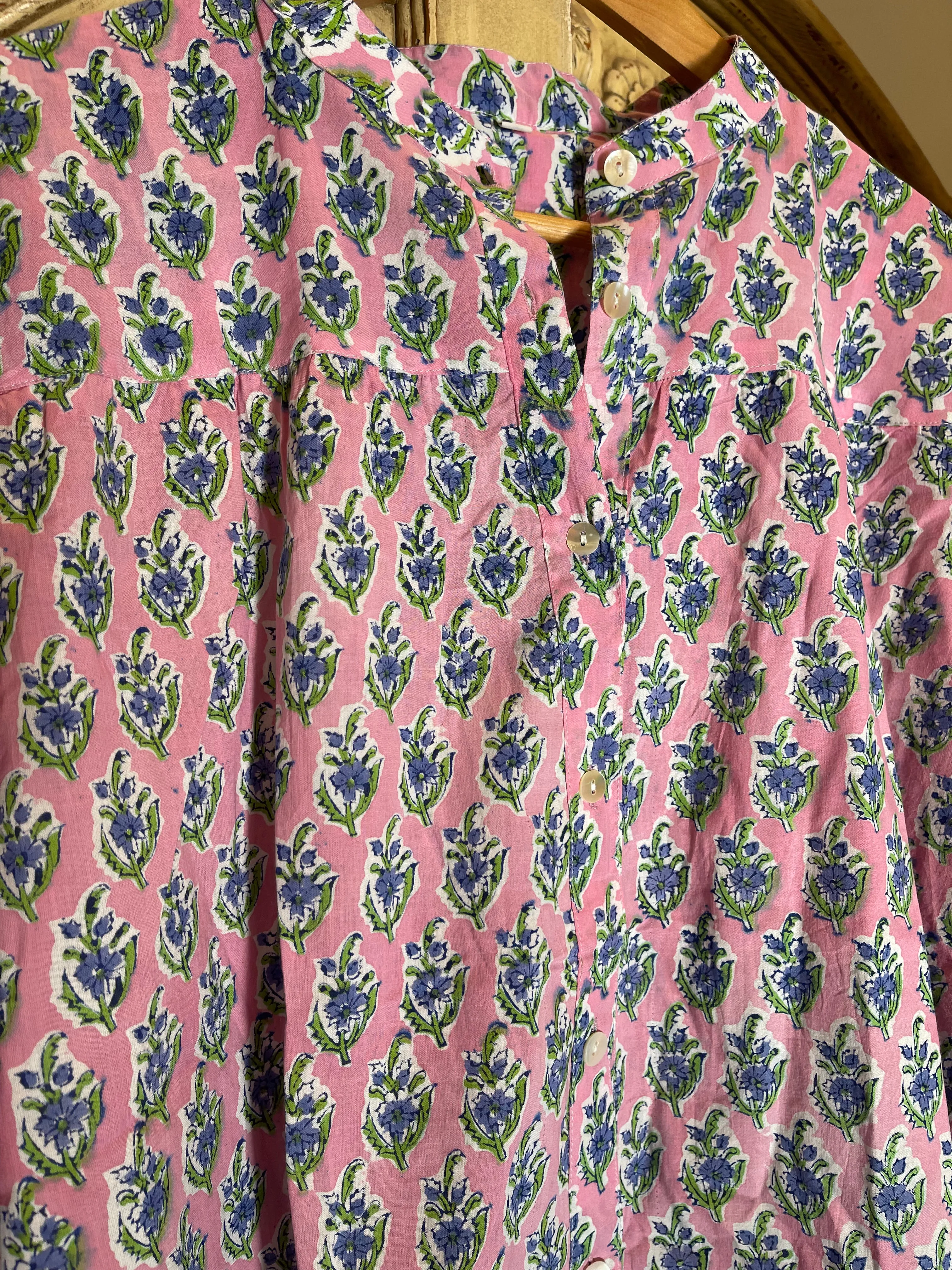 Handblock Printed Blouse - SOFT PINK FLORAL