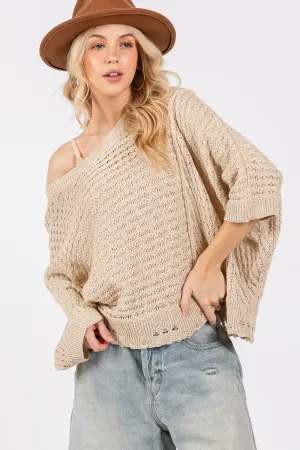 Hazel Blues® |  SAGE   FIG Distressed Asymmetrical Open Stitch Sweater