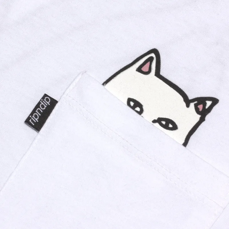 Hidden Pocket Cat T-Shirts (White)