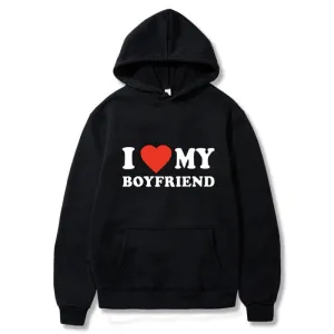 I Love My Boyfriend/Girlfriend Hoodie - Couple's Fashion Sweatshirt, Spring/Autumn Pullover, Casual Tracksuit Top for Men and Women