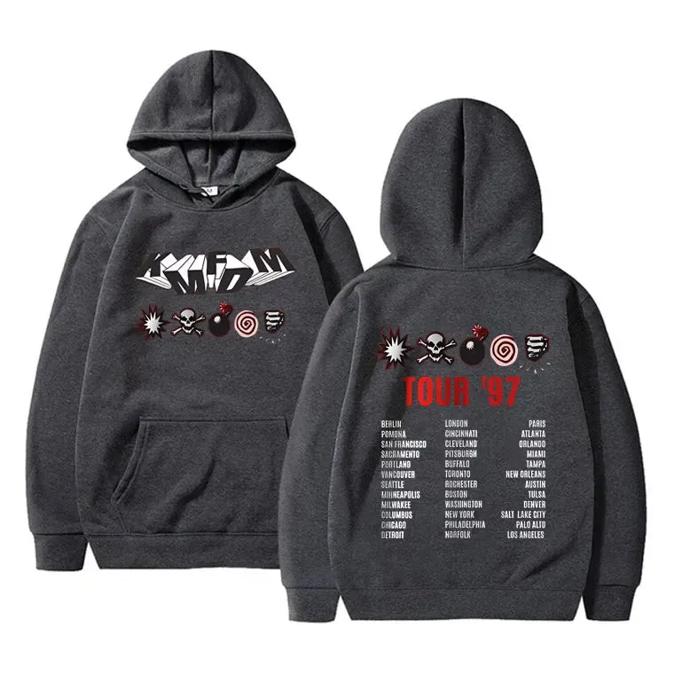 KMFDM Tour '97 Graphic Hoodie – Unisex Vintage Gothic Punk Fleece Pullover Sweatshirt