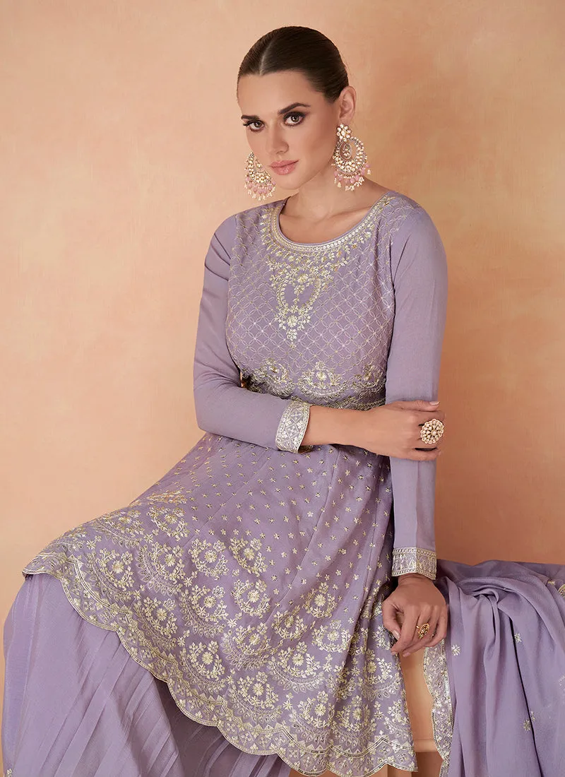 Lavender Sequence Embroidery Wedding Gharara Suit