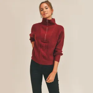 Long Sleeve Zip Sweater (Mahogany)