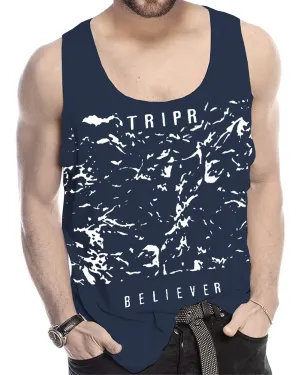 Men Sleeveless Navy Blue Printed Vest