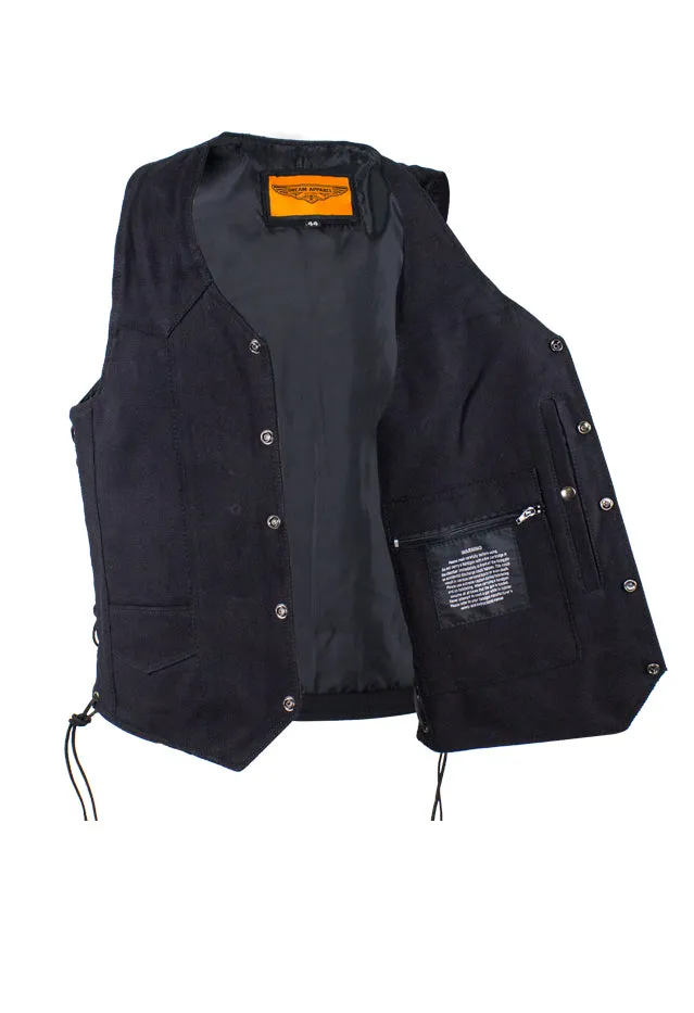 Mens Black Denim Vest with Side Laces