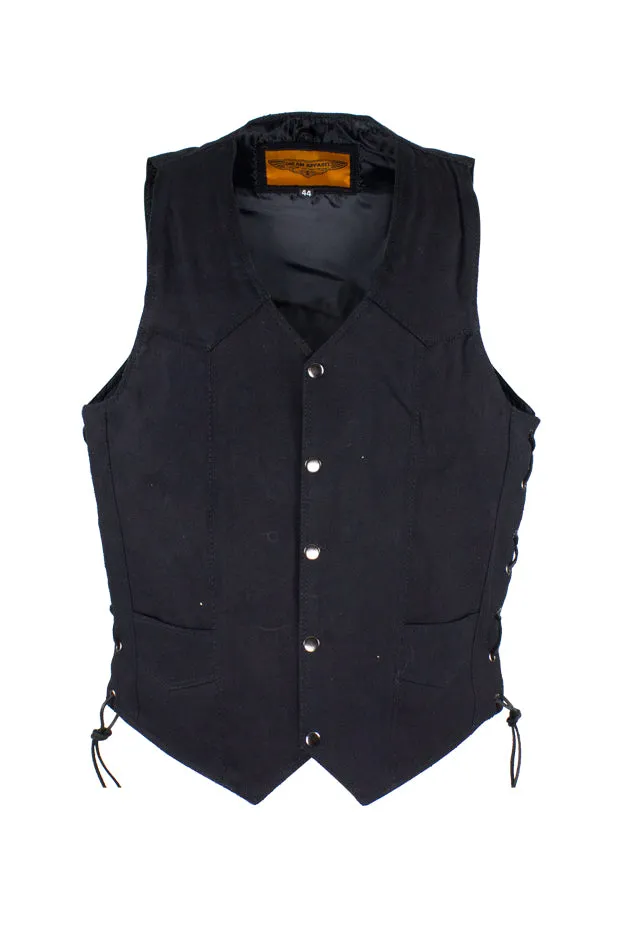 Mens Black Denim Vest with Side Laces