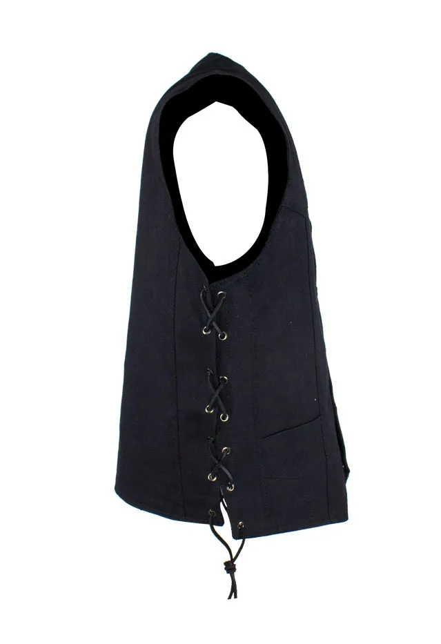 Mens Black Denim Vest with Side Laces