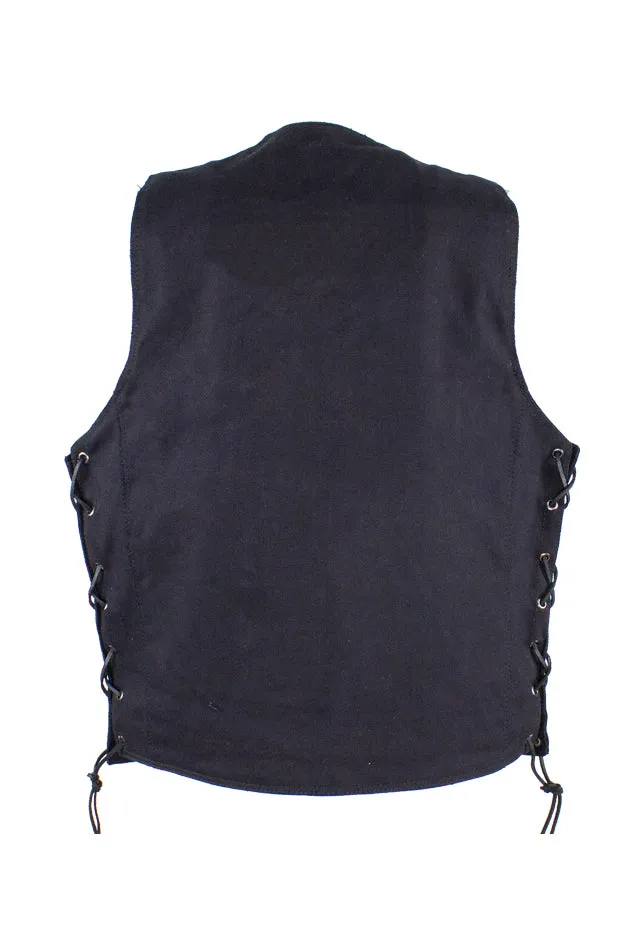 Mens Black Denim Vest with Side Laces