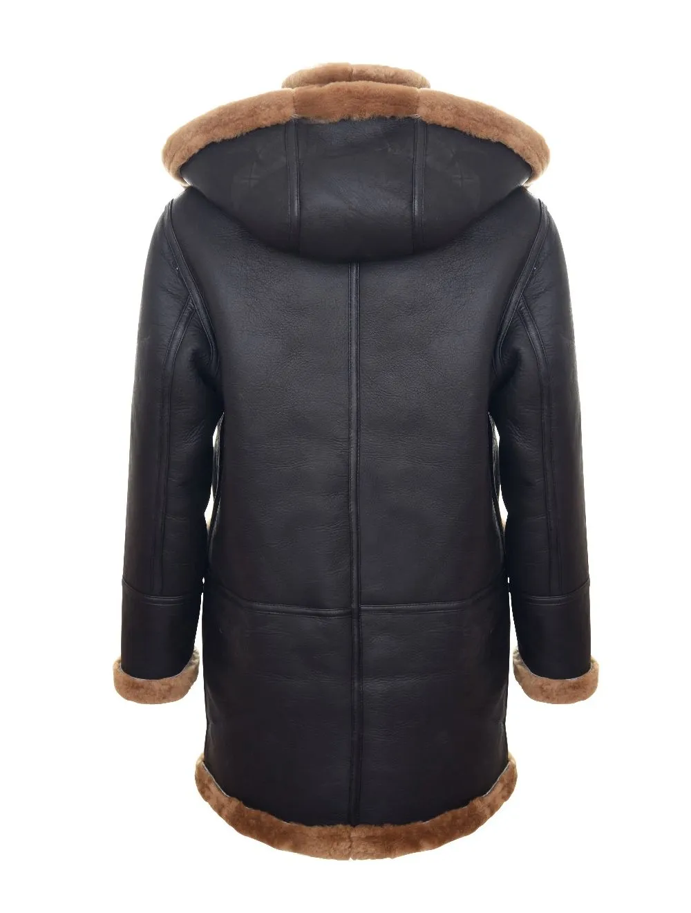 Men's New Winter Sheepskin Leather Ginger Hooded Duffle Coat