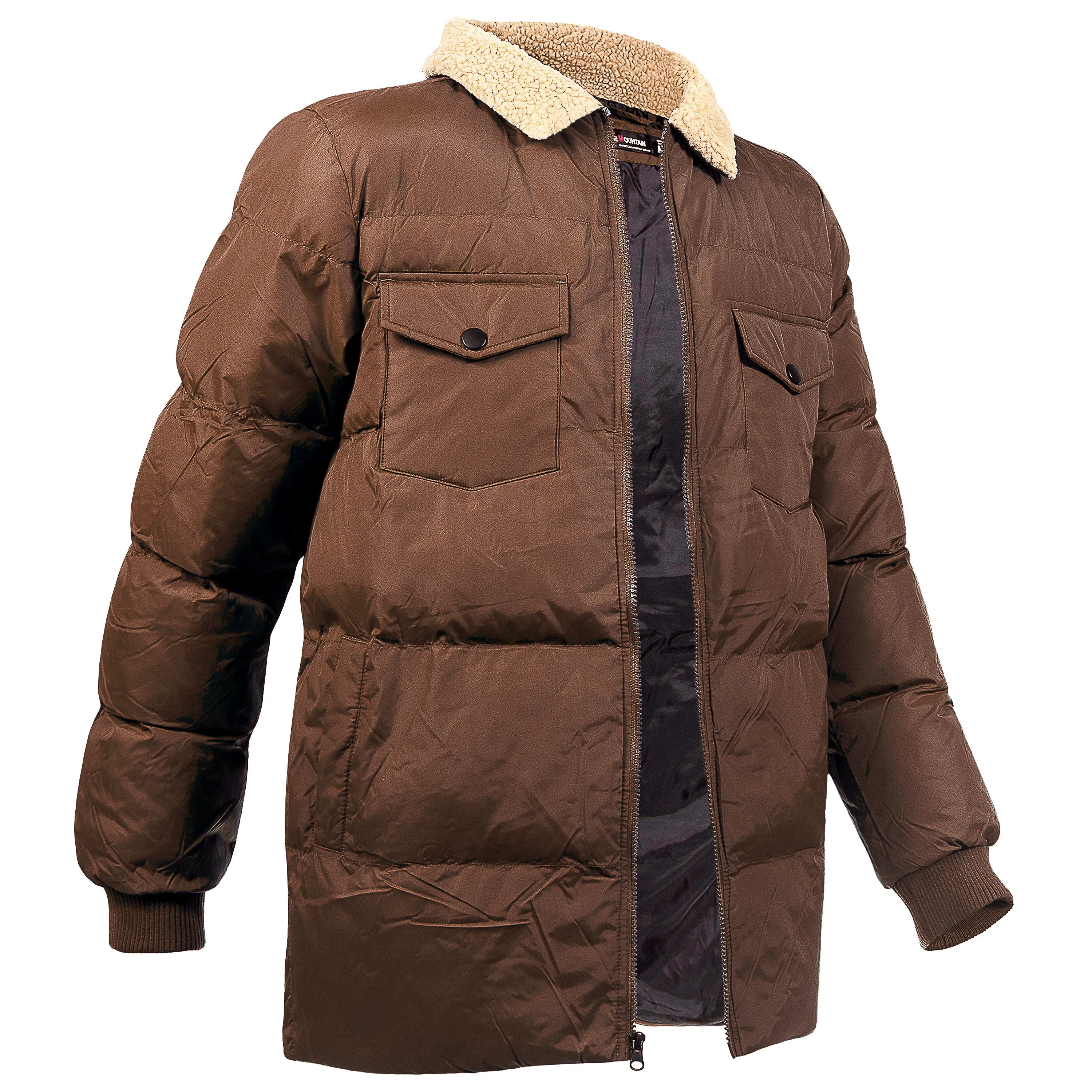 Men's Quilted Warm Winter Wholesale Coats in Brown in Assorted Sizes - Bulk Case of 12 Winter Jackets