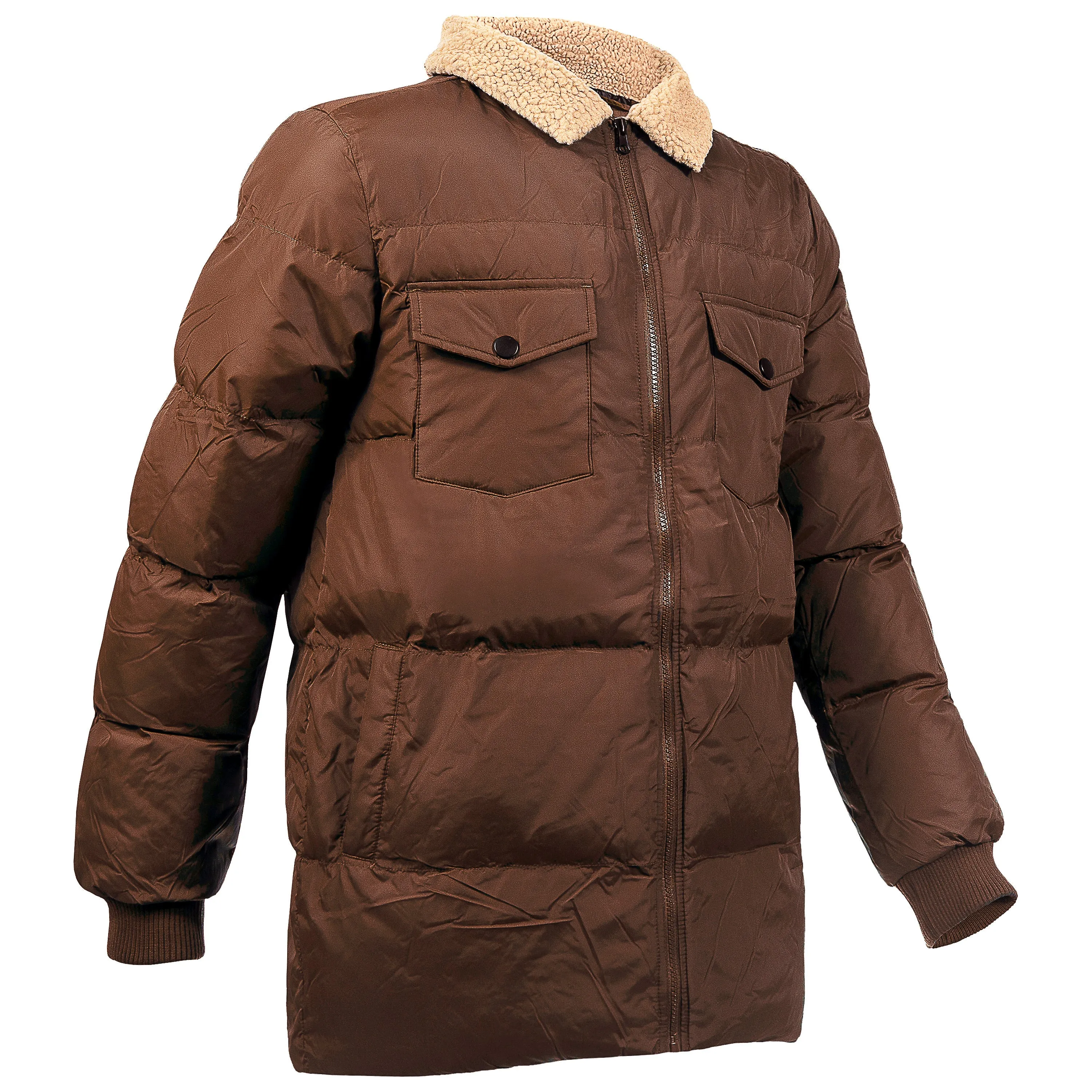 Men's Quilted Warm Winter Wholesale Coats in Brown in Assorted Sizes - Bulk Case of 12 Winter Jackets