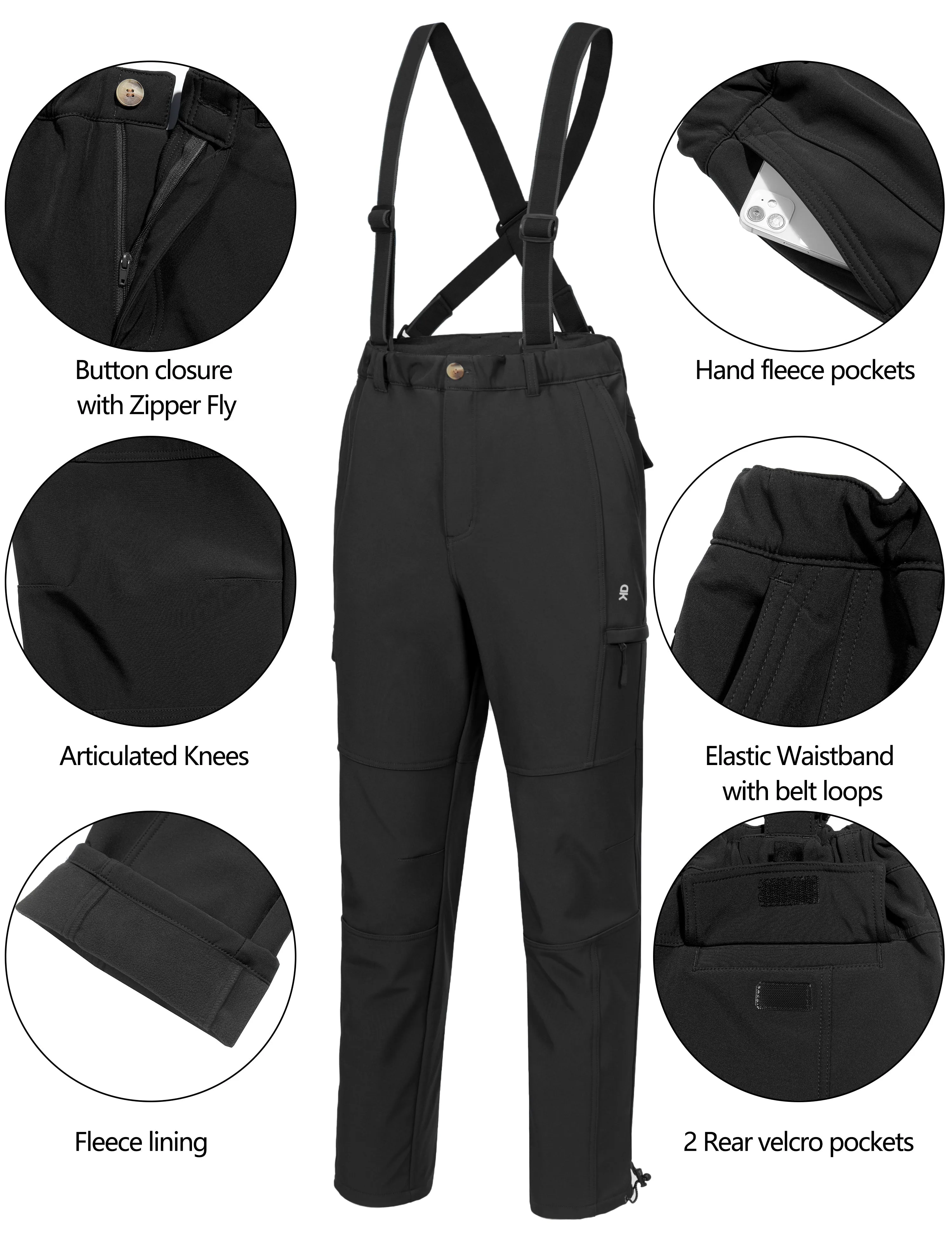 Men's Ski Bibs Insulated Water Resistant Windproof Snow Pants with Adjustable Suspenders