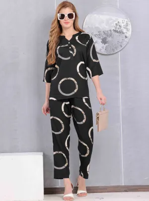 ONLY MINE Premium RAYON Printed Stylish V-Cut Neck Model Night Suits | Stylish Print's All Over | Top & Bottom Set | 3/4 Sleeve| U-Cut Neck | Trendy Night Suits for Stylish Women's (SNS)