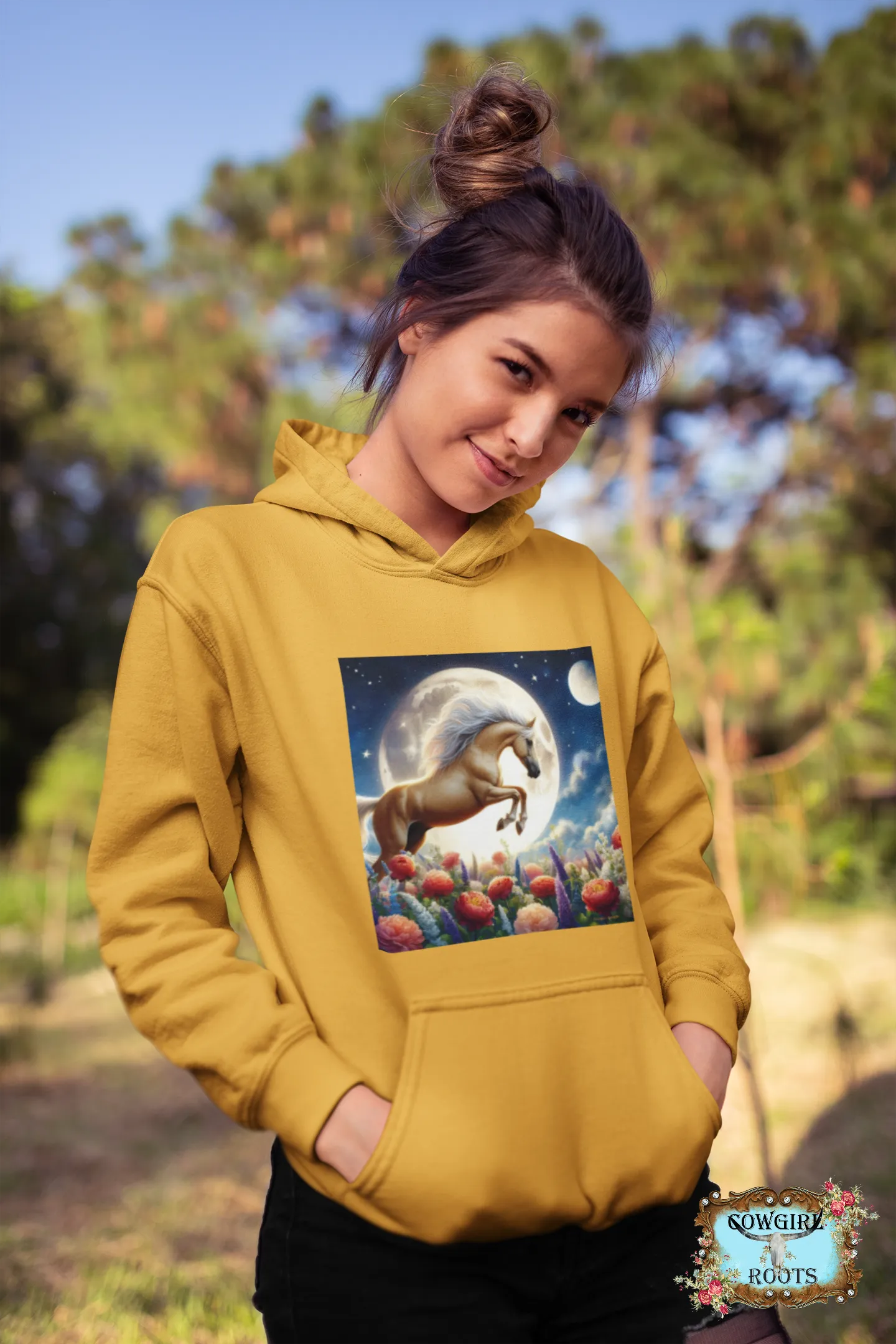 Palomino Moonshine Horse Pull Over Front Pocket Hoodies