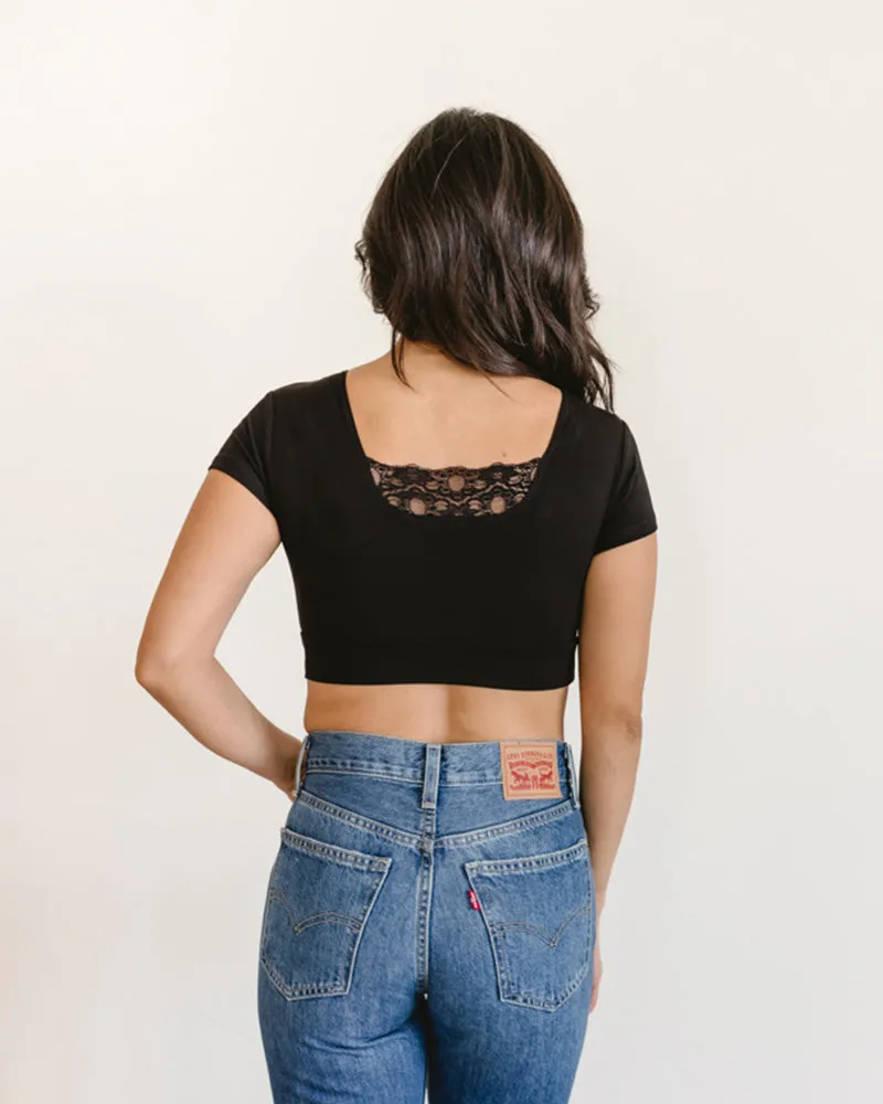 Peekaboo Short Sleeve Halftee (Lace Detail Inset)