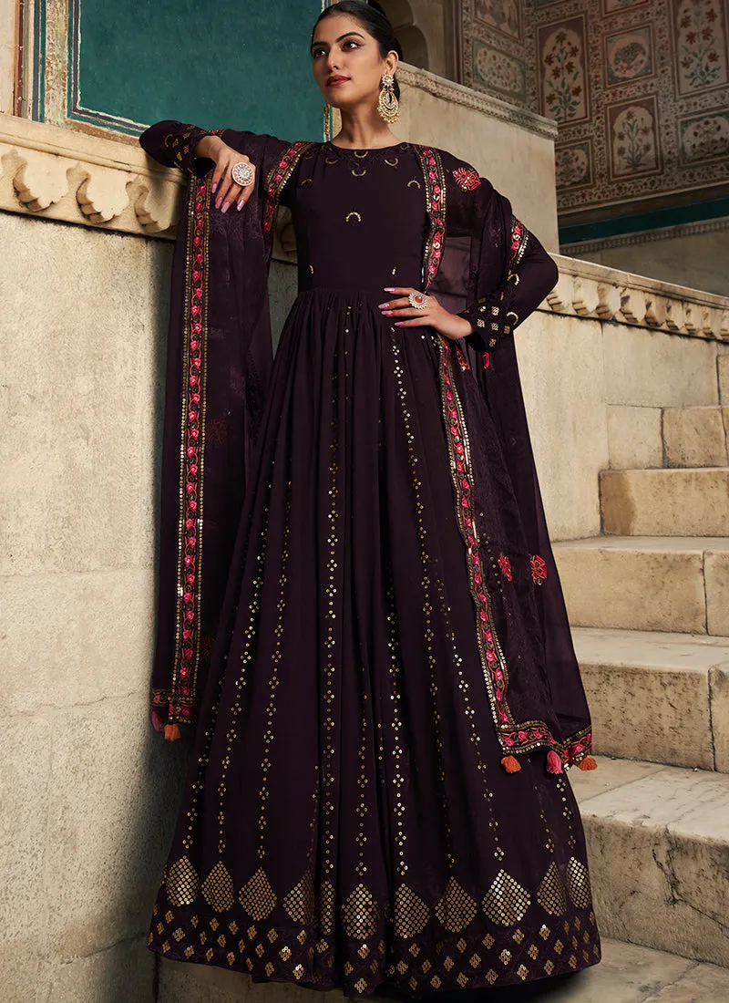 Purple Sequence Embroidery Wedding Anarkali Suit