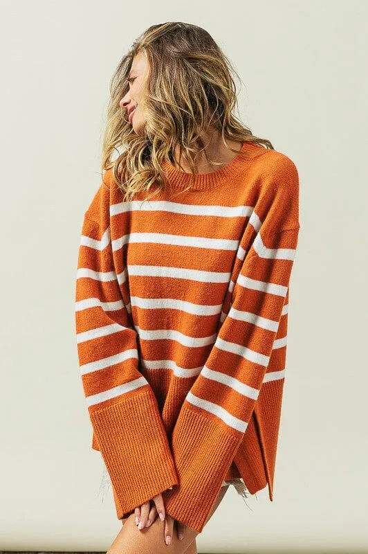 Ribbed Hem Stripe Sweater