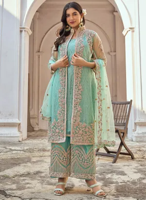 Sea Green Embroidery Pakistani Pant Style Suit