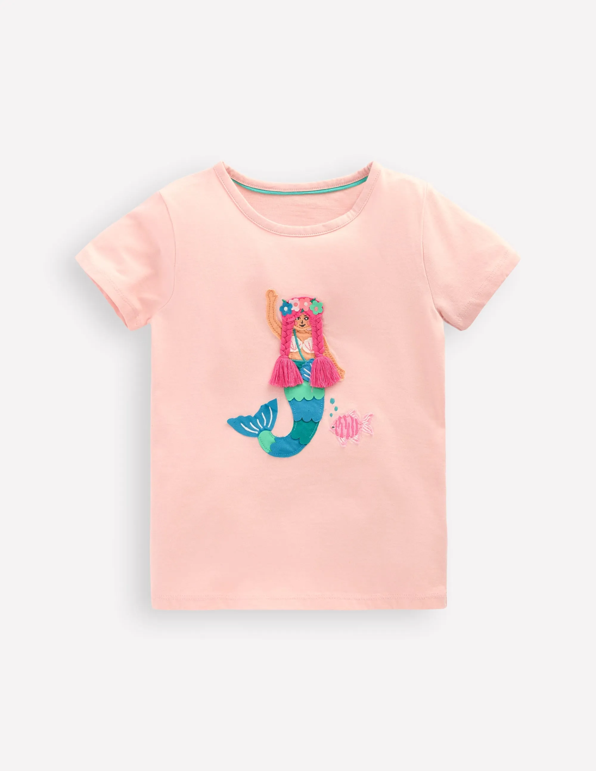 Short Sleeve Applique T-shirt-Chalk Pink Mermaid