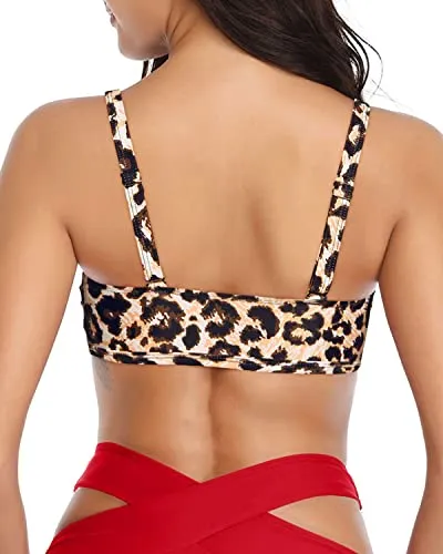 Stylish And Sexy Keyhole Design Push Up Bikini Top-Leopard