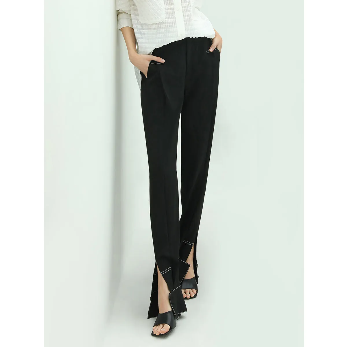 Stylish Black Pants with Front Ankle Slits