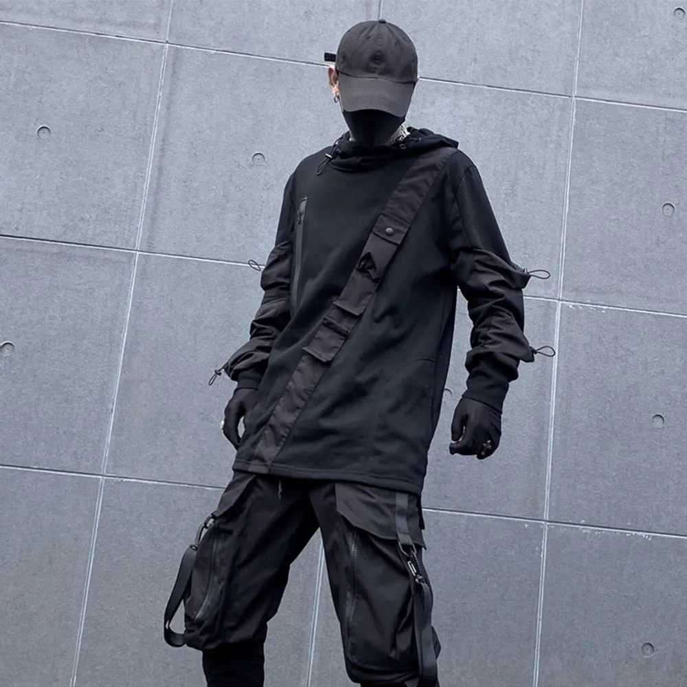 Tactical Drawstring Pullover Hoodie - Techwear Tactical Clothing Urban Fashion Edgy Aesthetic Outdoor Apparel Cyberpunk Alt clothing